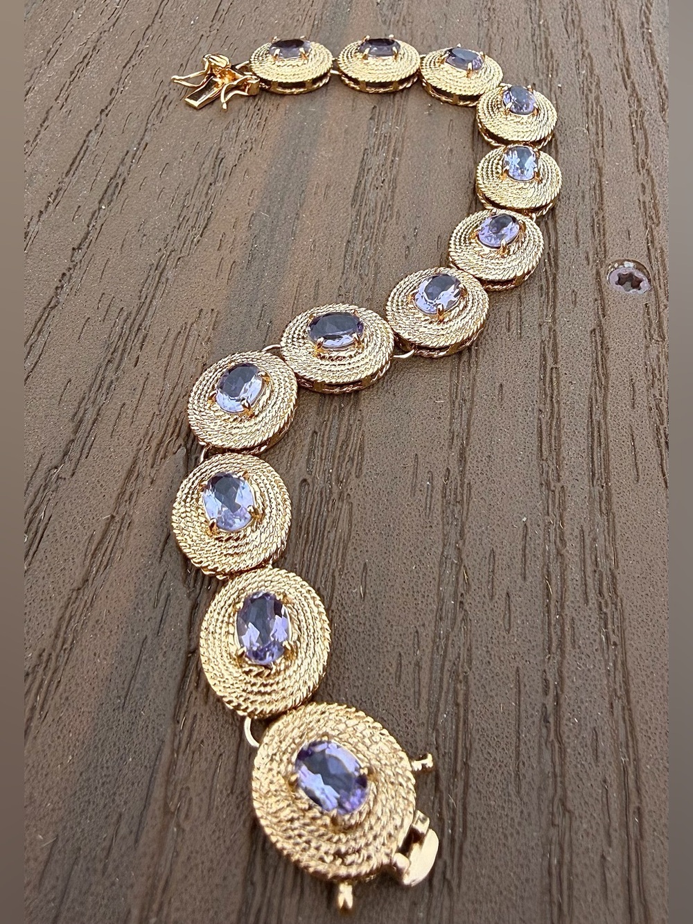 18K Yellow Gold Plated 8.05 CTW AAA Amethyst 7.9” Designer Bracelet
